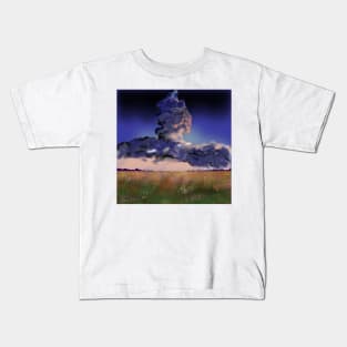 A field of flowers in the middle of rain clouds Kids T-Shirt
